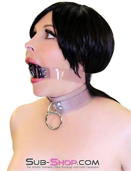 1495A-SIS      Pretty Forced Feminization Sissy Wench Clearly Wide Open Luxe Clear PVC Wide Strap Plastic Ring Gag Sissy   , Sub-Shop.com Bondage and Fetish Superstore