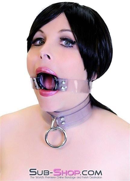 1495A-SIS      Pretty Forced Feminization Sissy Wench Clearly Wide Open Luxe Clear PVC Wide Strap Plastic Ring Gag Sissy   , Sub-Shop.com Bondage and Fetish Superstore