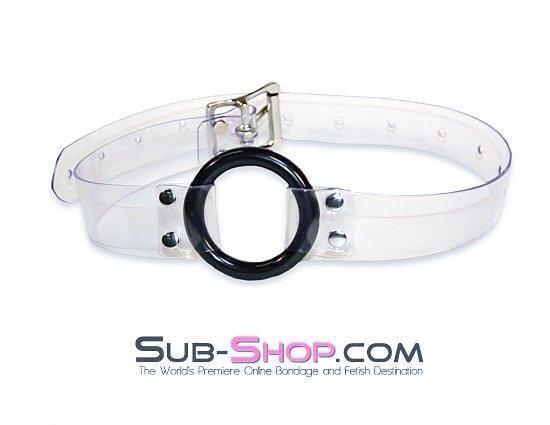 1495A-SIS      Pretty Forced Feminization Sissy Wench Clearly Wide Open Luxe Clear PVC Wide Strap Plastic Ring Gag Sissy   , Sub-Shop.com Bondage and Fetish Superstore