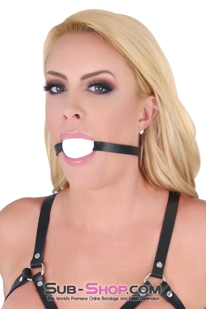 1502A       Thin Strap Buckling Ball Gag, Black Leather Strap, White Ball Gags   , Sub-Shop.com Bondage and Fetish Superstore