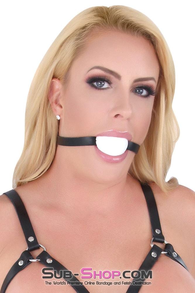 1502A       Thin Strap Buckling Ball Gag, Black Leather Strap, White Ball Gags   , Sub-Shop.com Bondage and Fetish Superstore