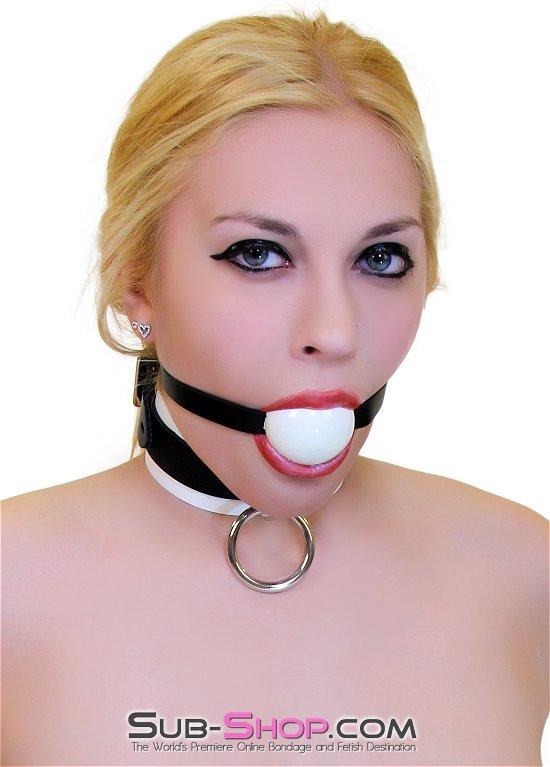 1502A       Thin Strap Buckling Ball Gag, Black Leather Strap, White Ball Gags   , Sub-Shop.com Bondage and Fetish Superstore