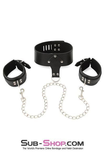 1507M      Locking Collar with Detachable Chained Wrist Cuffs Set - MEGA Deal MEGA Deal   , Sub-Shop.com Bondage and Fetish Superstore