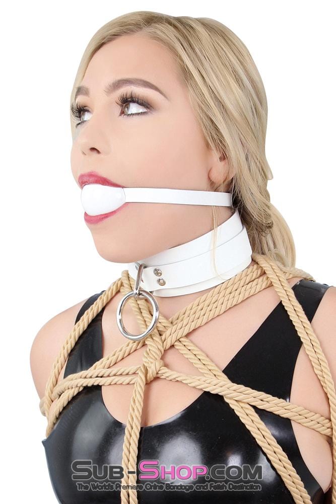 1522A      Pure Bondage White Leather Strap Ball Gag, White Ball Gags   , Sub-Shop.com Bondage and Fetish Superstore