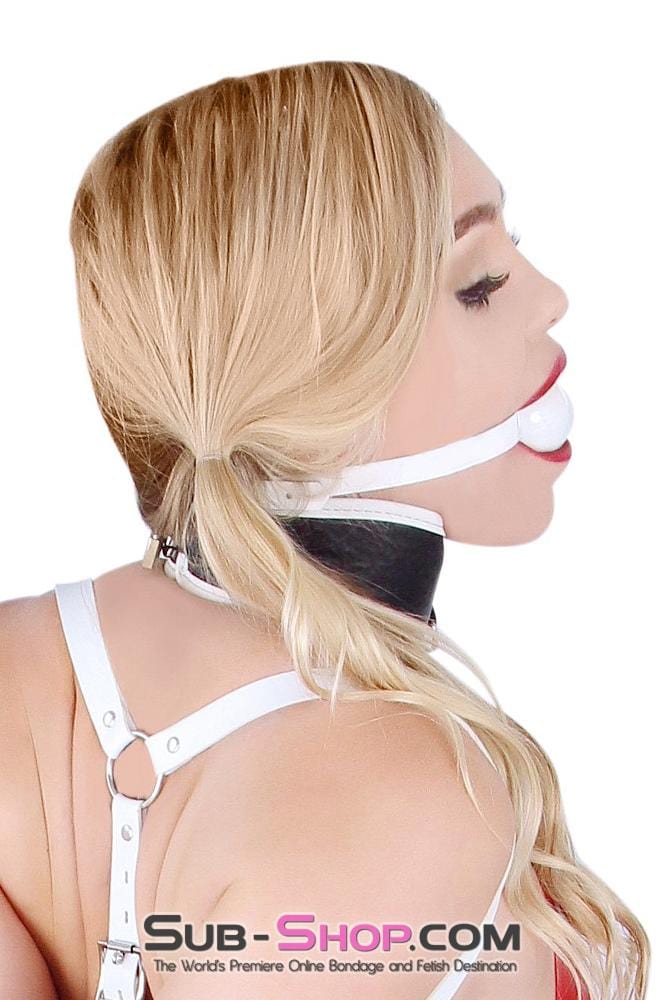 1522A      Pure Bondage White Leather Strap Ball Gag, White Ball Gags   , Sub-Shop.com Bondage and Fetish Superstore