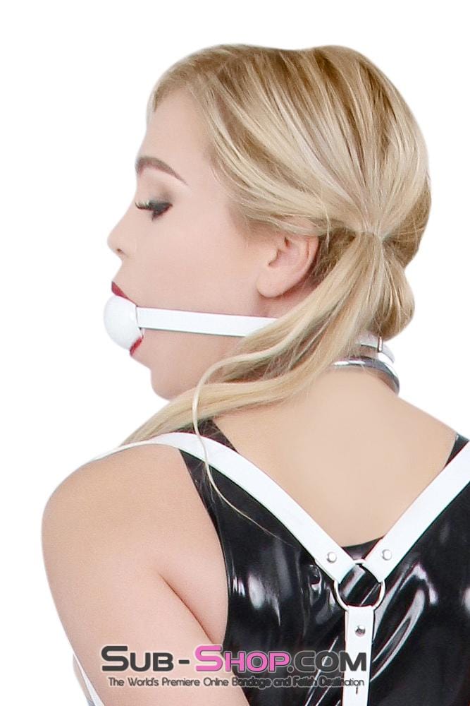 1522A      Pure Bondage White Leather Strap Ball Gag, White Ball Gags   , Sub-Shop.com Bondage and Fetish Superstore