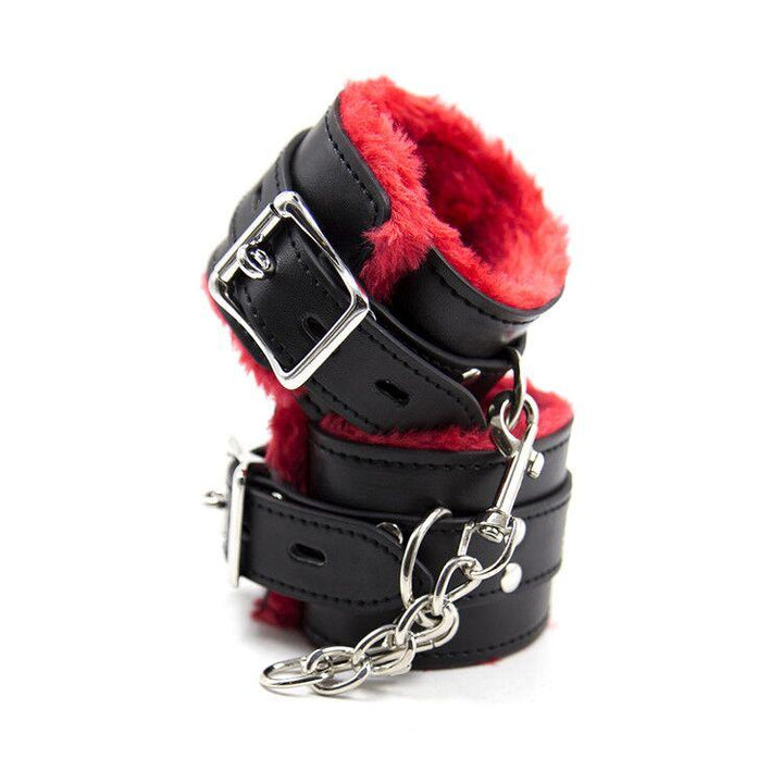 1536M      Plush Cuffs Locking Fur Lined Red & Black Wrist Bondage Cuffs Cuffs   , Sub-Shop.com Bondage and Fetish Superstore