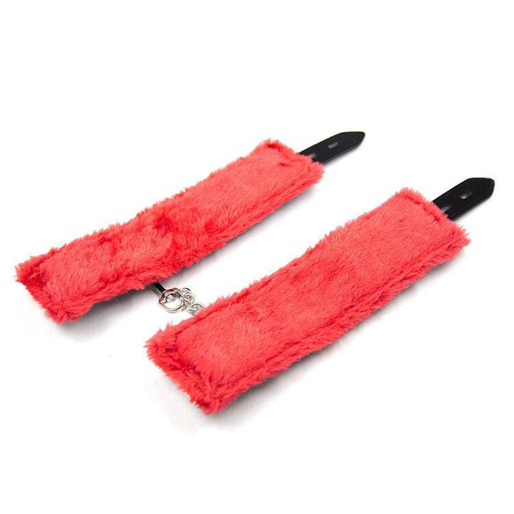 1537M      Plush Cuffs Locking Fur Lined Red & Black Ankle Bondage Cuffs Cuffs   , Sub-Shop.com Bondage and Fetish Superstore