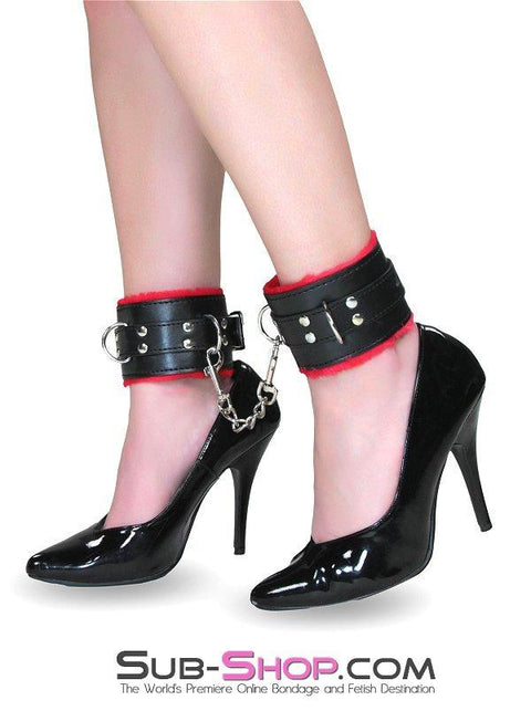 1537M      Plush Cuffs Locking Fur Lined Red & Black Ankle Bondage Cuffs Cuffs   , Sub-Shop.com Bondage and Fetish Superstore