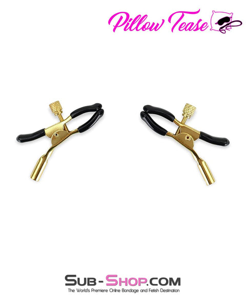 1548M      Black Rubber Tipped Adjustable Gold Nipple Clamps Nipple Clamp   , Sub-Shop.com Bondage and Fetish Superstore