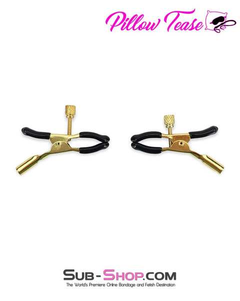 1548M      Black Rubber Tipped Adjustable Gold Nipple Clamps Nipple Clamp   , Sub-Shop.com Bondage and Fetish Superstore