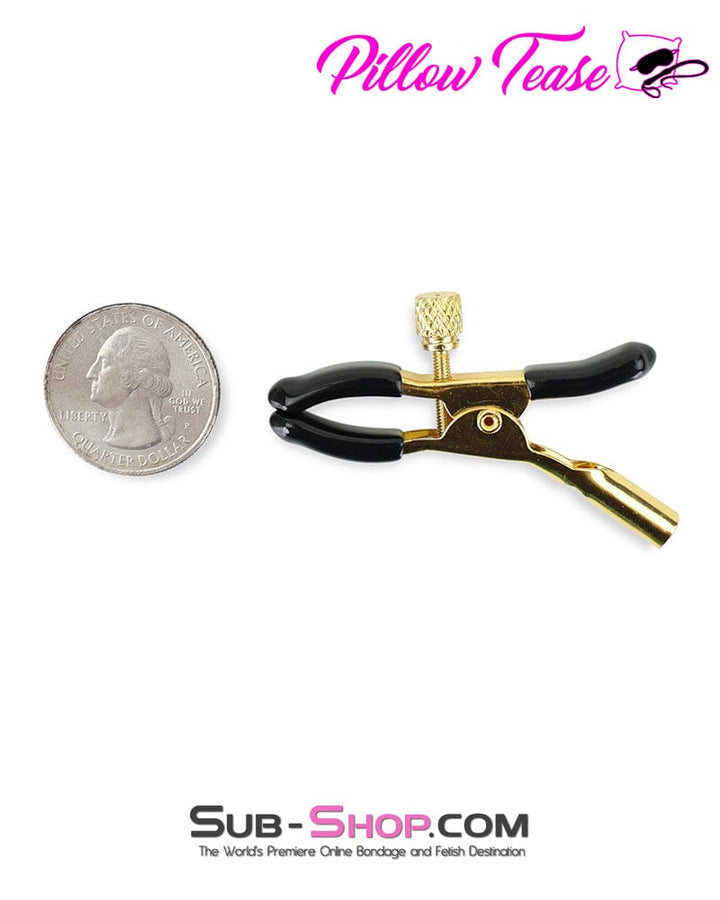 1548M      Black Rubber Tipped Adjustable Gold Nipple Clamps - MEGA Deal MEGA Deal   , Sub-Shop.com Bondage and Fetish Superstore
