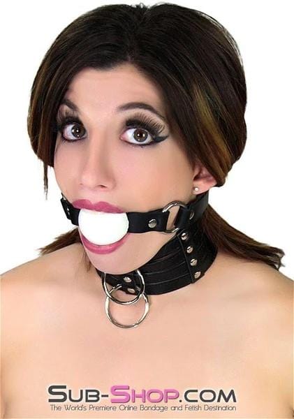 1552A      Rings of Submission Ballgag, Black Leather with White Ball - LAST CHANCE - Final Closeout! MEGA Deal   , Sub-Shop.com Bondage and Fetish Superstore