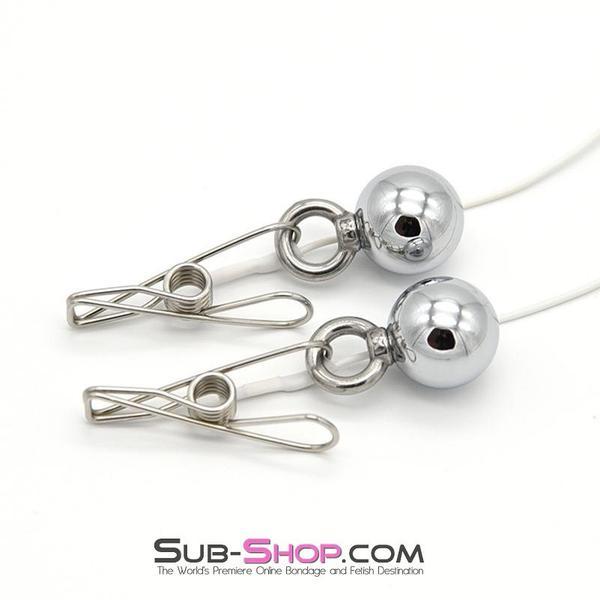 1573R      Sub Shock Super Endurance Chrome Weighted Electro Stim Spring Wire Nipple Clamps with Lead Wire Set Nipple Clamp   , Sub-Shop.com Bondage and Fetish Superstore
