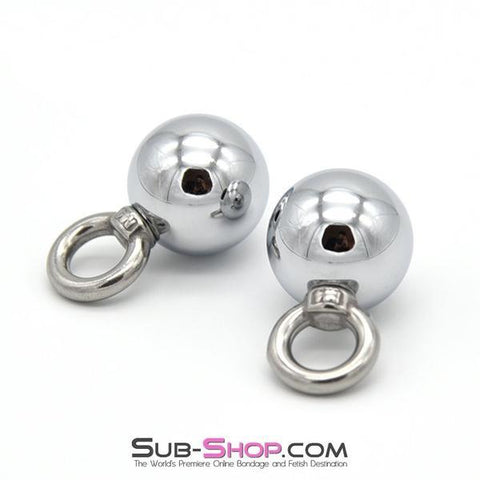 1573R      Sub Shock Super Endurance Chrome Weighted Electro Stim Spring Wire Nipple Clamps with Lead Wire Set - LAST CHANCE - Final Closeout! Black Friday Blowout   , Sub-Shop.com Bondage and Fetish Superstore