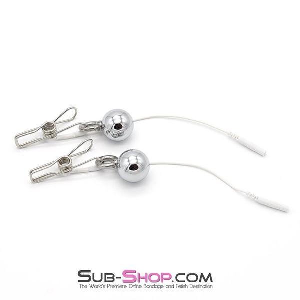 1573R      Sub Shock Super Endurance Chrome Weighted Electro Stim Spring Wire Nipple Clamps with Lead Wire Set Nipple Clamp   , Sub-Shop.com Bondage and Fetish Superstore