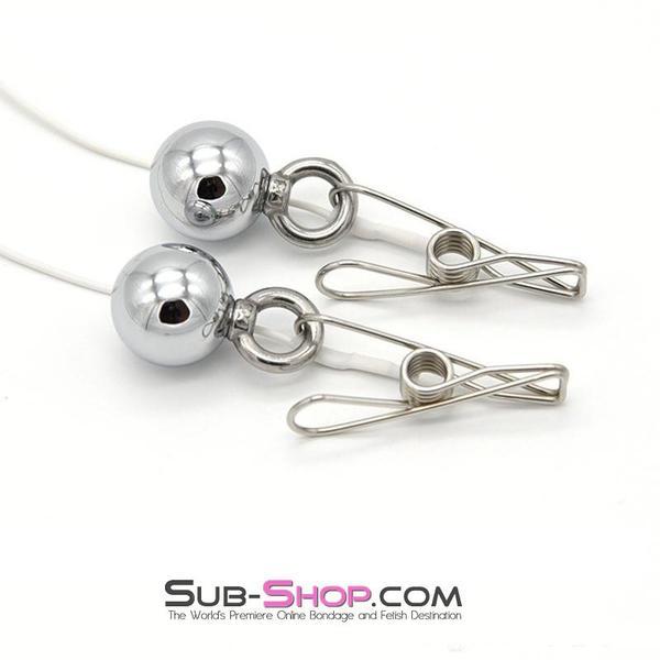 1573R      Sub Shock Super Endurance Chrome Weighted Electro Stim Spring Wire Nipple Clamps with Lead Wire Set Nipple Clamp   , Sub-Shop.com Bondage and Fetish Superstore