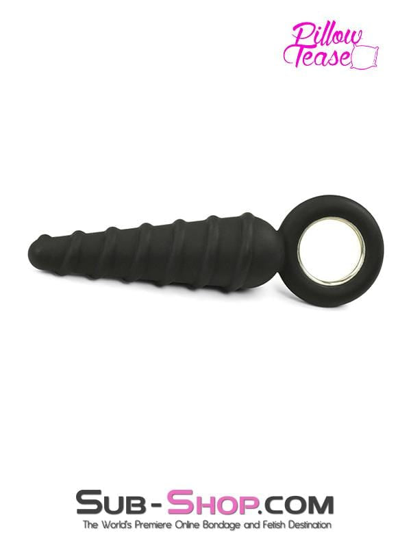 1632M      Twist Cone Spiral Silicone Anal Massager with Steel Pull Ring Butt Plug   , Sub-Shop.com Bondage and Fetish Superstore