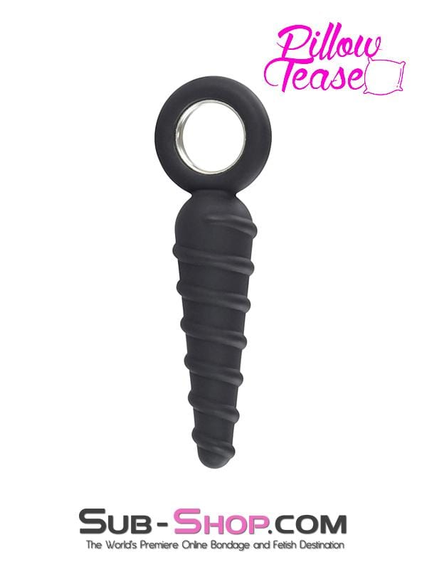 1632M      Twist Cone Spiral Silicone Anal Massager with Steel Pull Ring Butt Plug   , Sub-Shop.com Bondage and Fetish Superstore
