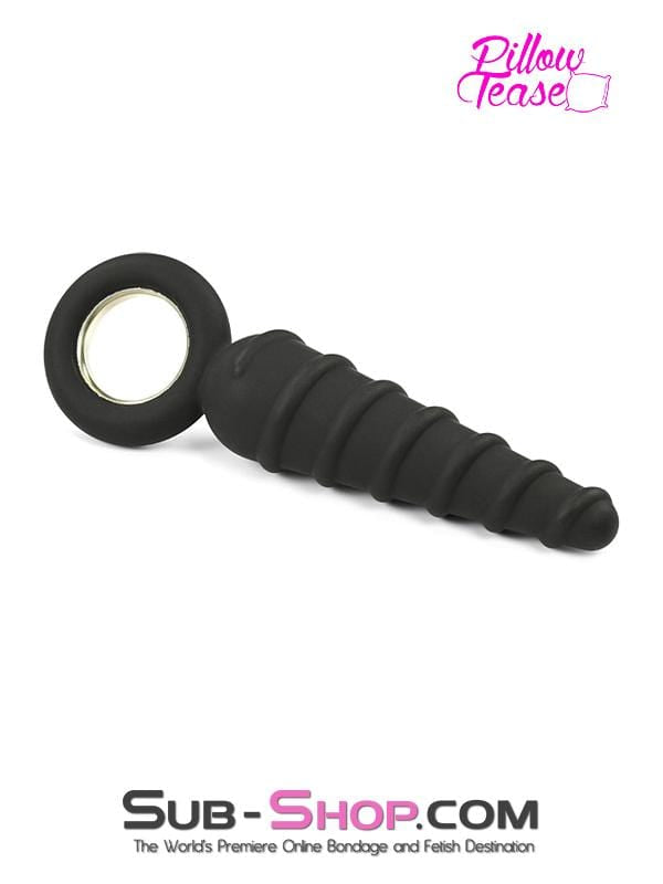 1632M      Twist Cone Spiral Silicone Anal Massager with Steel Pull Ring Butt Plug   , Sub-Shop.com Bondage and Fetish Superstore