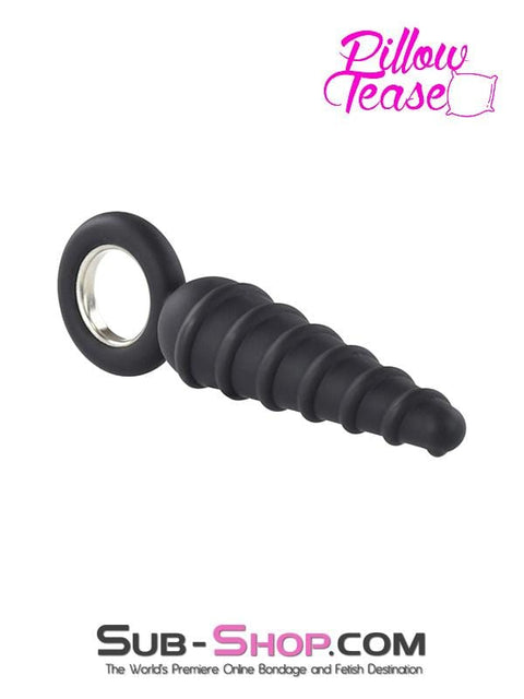 1632M      Twist Cone Spiral Silicone Anal Massager with Steel Pull Ring Butt Plug   , Sub-Shop.com Bondage and Fetish Superstore