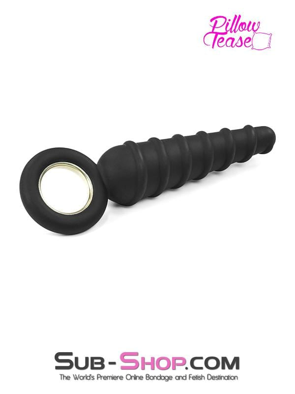 1632M      Twist Cone Spiral Silicone Anal Massager with Steel Pull Ring Butt Plug   , Sub-Shop.com Bondage and Fetish Superstore