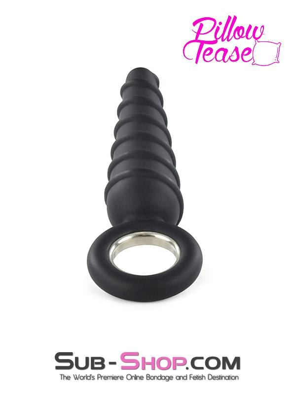 1632M      Twist Cone Spiral Silicone Anal Massager with Steel Pull Ring Butt Plug   , Sub-Shop.com Bondage and Fetish Superstore