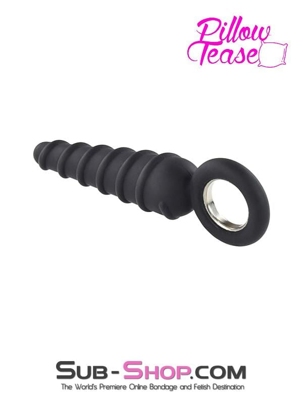 1632M      Twist Cone Spiral Silicone Anal Massager with Steel Pull Ring Butt Plug   , Sub-Shop.com Bondage and Fetish Superstore