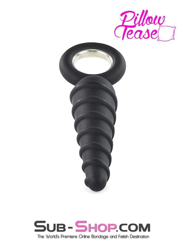 1632M      Twist Cone Spiral Silicone Anal Massager with Steel Pull Ring Butt Plug   , Sub-Shop.com Bondage and Fetish Superstore