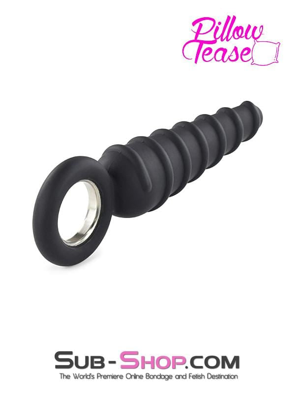 1632M      Twist Cone Spiral Silicone Anal Massager with Steel Pull Ring Butt Plug   , Sub-Shop.com Bondage and Fetish Superstore