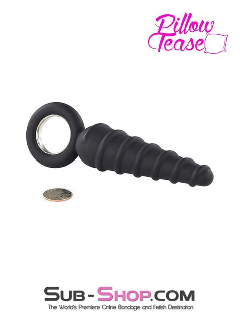 1632M      Twist Cone Spiral Silicone Anal Massager with Steel Pull Ring Butt Plug   , Sub-Shop.com Bondage and Fetish Superstore