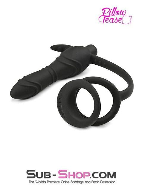 1643M      Silicone Anal Vibe Plug with Dual Cock and Ball Rings - MEGA Deal Black Friday Blowout   , Sub-Shop.com Bondage and Fetish Superstore