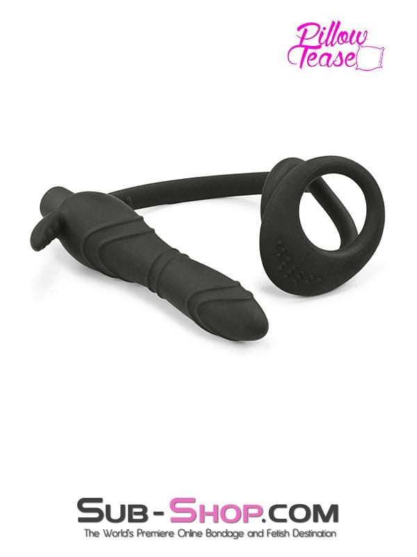 1643M      Silicone Anal Vibe Plug with Dual Cock and Ball Rings Anal Toys   , Sub-Shop.com Bondage and Fetish Superstore