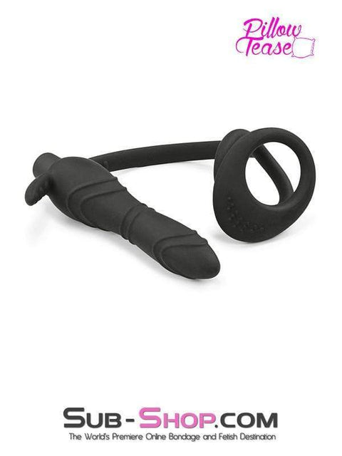1643M-SIS      Silicone Anal Sissy Vibe Plug with Dual Cock and Ball Rings Sissy   , Sub-Shop.com Bondage and Fetish Superstore