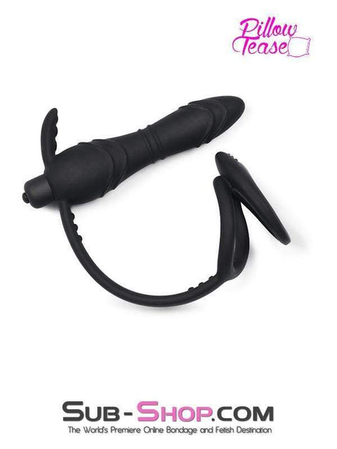 1643M-SIS      Silicone Anal Sissy Vibe Plug with Dual Cock and Ball Rings Sissy   , Sub-Shop.com Bondage and Fetish Superstore