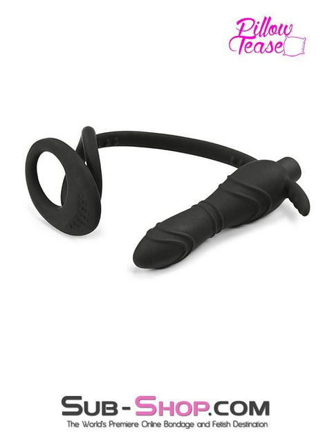 1643M      Silicone Anal Vibe Plug with Dual Cock and Ball Rings - MEGA Deal Black Friday Blowout   , Sub-Shop.com Bondage and Fetish Superstore