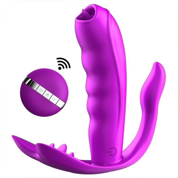 1679M      7 Function + Heat + BOOST Mode Remote Control Vibrator with Clitoral and Labial Stimulators Vibrators   , Sub-Shop.com Bondage and Fetish Superstore