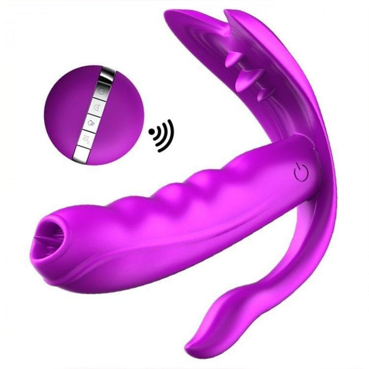 1679M      7 Function + Heat + BOOST Mode Remote Control Vibrator with Clitoral and Labial Stimulators Vibrators   , Sub-Shop.com Bondage and Fetish Superstore