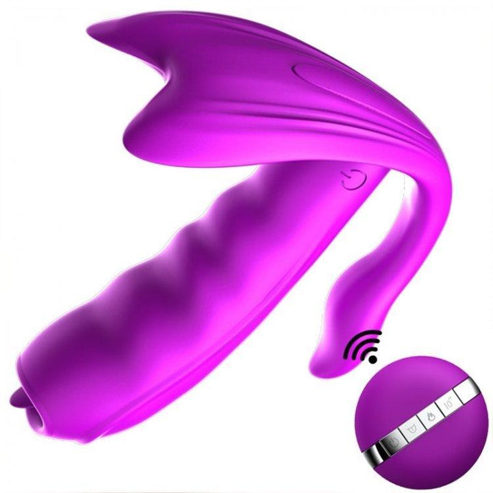 1679M      7 Function + Heat + BOOST Mode Remote Control Vibrator with Clitoral and Labial Stimulators Vibrators   , Sub-Shop.com Bondage and Fetish Superstore
