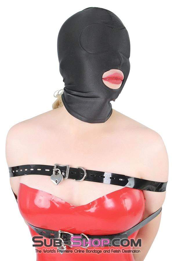 1698DL      Spandex Open Mouth Trainer Hood with Sewn In Blindfold Hoods   , Sub-Shop.com Bondage and Fetish Superstore