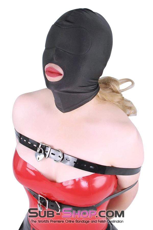 1698DL      Spandex Open Mouth Trainer Hood with Sewn In Blindfold Hoods   , Sub-Shop.com Bondage and Fetish Superstore