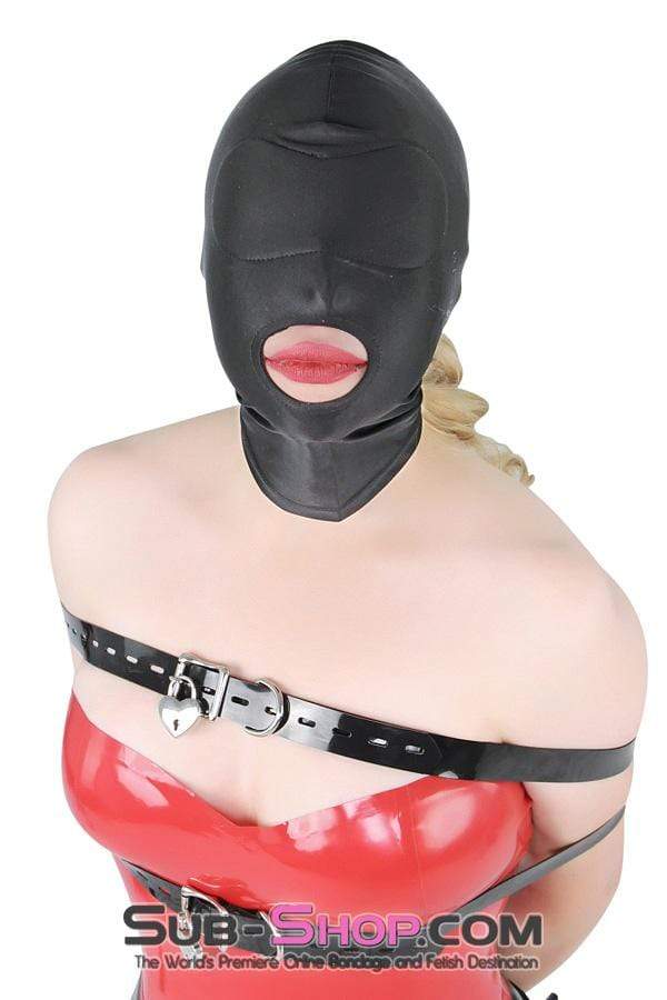 1698DL      Spandex Open Mouth Trainer Hood with Sewn In Blindfold Hoods   , Sub-Shop.com Bondage and Fetish Superstore