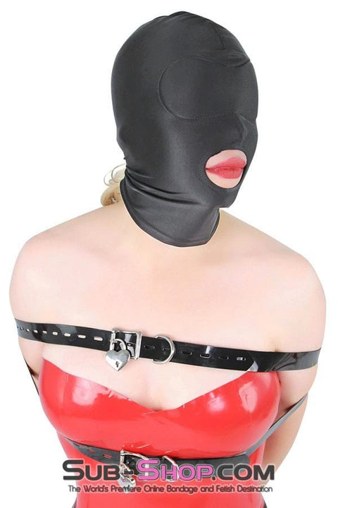1698DL      Spandex Open Mouth Trainer Hood with Sewn In Blindfold - MEGA Deal Black Friday Blowout   , Sub-Shop.com Bondage and Fetish Superstore