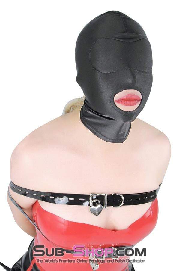 1698DL      Spandex Open Mouth Trainer Hood with Sewn In Blindfold Hoods   , Sub-Shop.com Bondage and Fetish Superstore