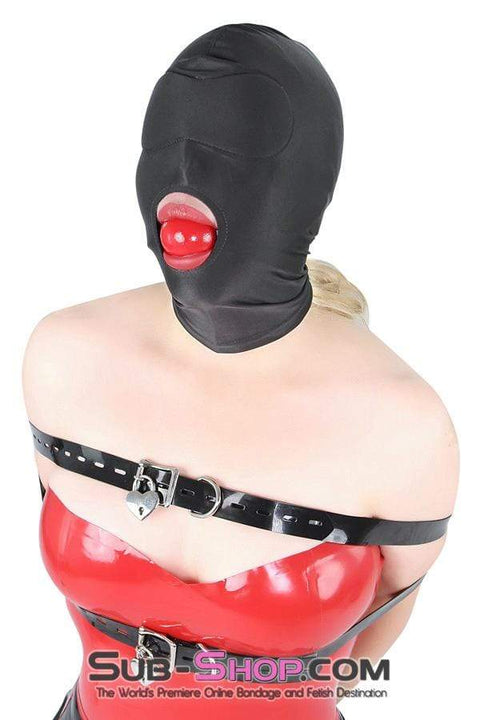 1698DL      Spandex Open Mouth Trainer Hood with Sewn In Blindfold Hoods   , Sub-Shop.com Bondage and Fetish Superstore