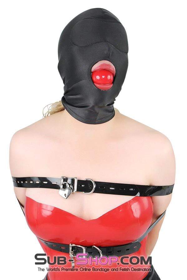 1698DL      Spandex Open Mouth Trainer Hood with Sewn In Blindfold Hoods   , Sub-Shop.com Bondage and Fetish Superstore