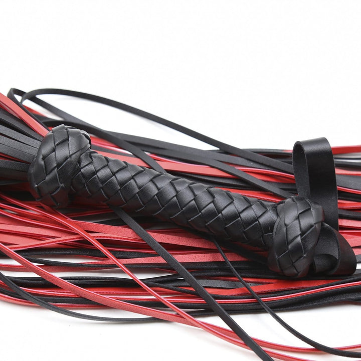 1727MQ      25 Inch Braided Handle Black and Red Punishment Flogger Whip   , Sub-Shop.com Bondage and Fetish Superstore