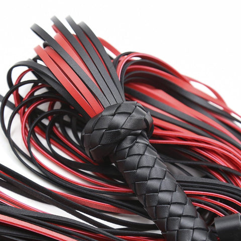 1727MQ      25 Inch Braided Handle Black and Red Punishment Flogger Whip   , Sub-Shop.com Bondage and Fetish Superstore