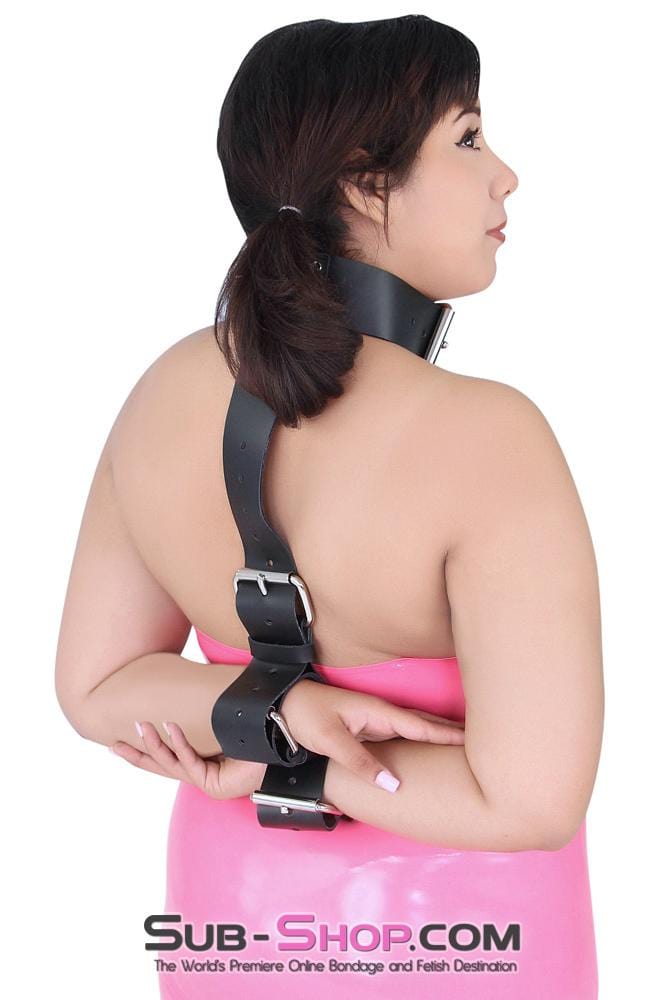 1741A-BLK      2" Collar to Wrist Restraint, Black Leather Restraints   , Sub-Shop.com Bondage and Fetish Superstore