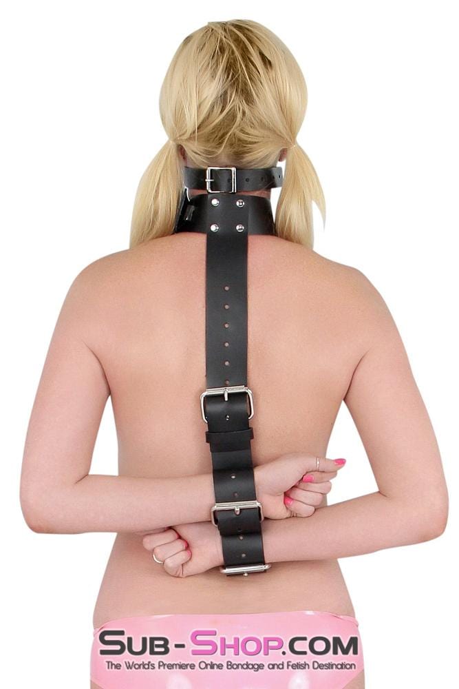 1741A-BLK      2" Collar to Wrist Restraint, Black Leather Restraints   , Sub-Shop.com Bondage and Fetish Superstore